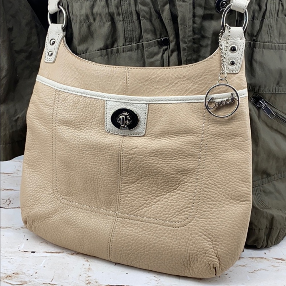 Coach Penelope Tan Cream Pebbled Leather Crossbody